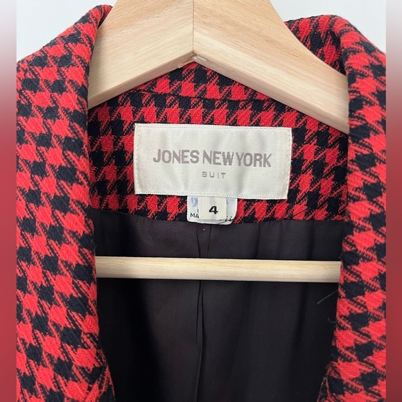 Jones New York: Vintage 80s Orange Black Herringbone Blazer 100% Wool: Size US 4 - Picture 5 of 7